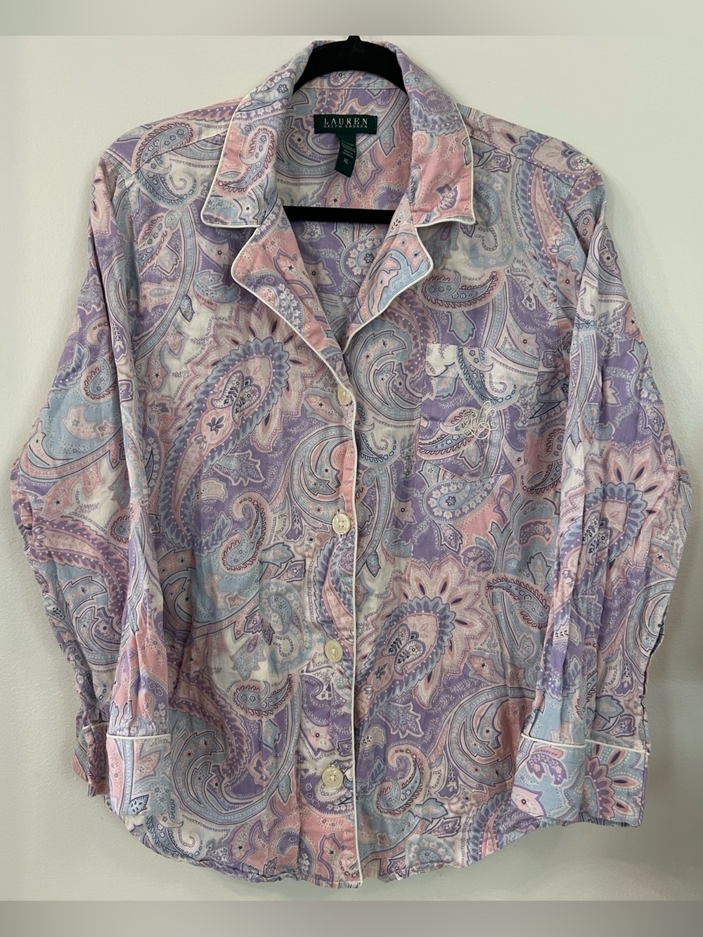 Lauren Ralph Lauren Women’s Paisley Pajama Top Pastel Size XL Button Down Logo